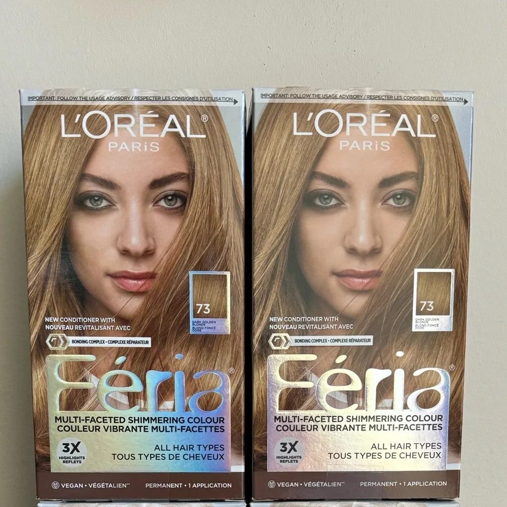 2pk L'Oreal Feria Shimmering Permanent Hair Colour  #73 Dark Golden Blon…